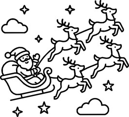 Santa Sleigh with Reindeer Vector Icon Set