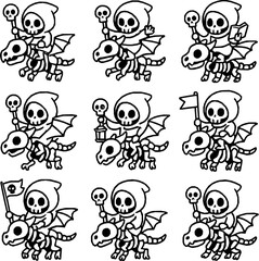 Fototapeta premium Necromancer on Skeleton Dragon – Vector Icons