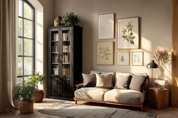 Naklejka premium Stylish Living Room with Natural Light and Plants