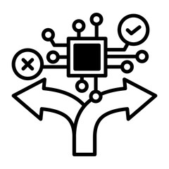 These icons show AI making decisions based on conditions. They include branching arrows, semiconductor, and symbols.