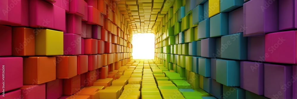 Aufkleber colorful tunnel of blocks leading to bright light creating an immersive visual experience