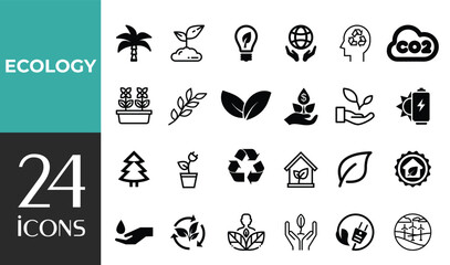 Ecology and Environment set of web icons in line style. Ecology and Energy icons for web and mobile app. Eco friendly, electric car, global warming, renewable energy, organic farming. Vector illustrat