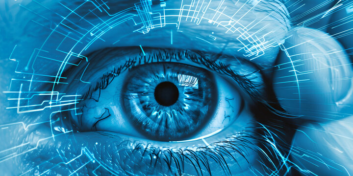 Futuristic Eye Scan Technology, Cyber Eye with HUD Overlay, Digital Iris Interface
