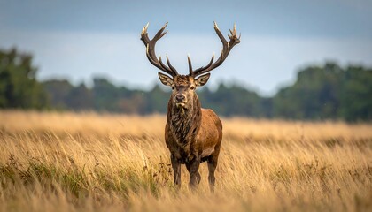 Fototapeta premium Majestic stag in golden meadow