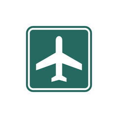Fototapeta premium A green square sign featuring a white airplane icon, indicating an airport or aviation-related location.