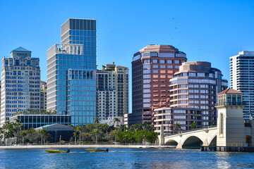 Boats passing under the Royal Park Drawbridge leading from downtown West Palm Beach to Palm Beach Island in Palm Beach County, Florida	