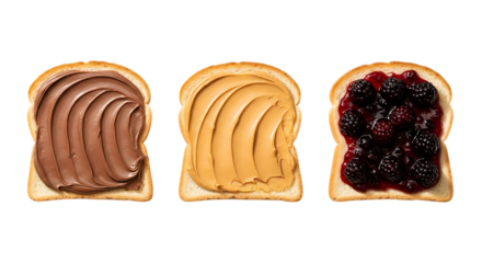 Delicious breakfast slices with various spreads Isolated on transparent background

