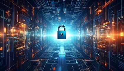 Futuristic tunnel with digital lock