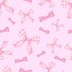 Bow Seamless Pattern, Cute Pastel Ribbon Design, Romantic Girly Background with Bows for Fabric, Wallpaper, Wrapping and Digital Illustration
