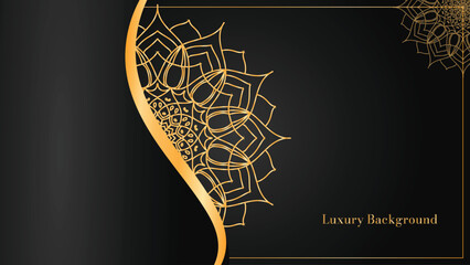 Black Luxury mandala background golden arabesque pattern Arabic Islamic east style. Ramadan Background