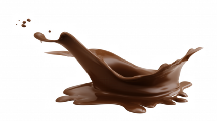 Dynamic chocolate splash frozen in mid-air with transparent background