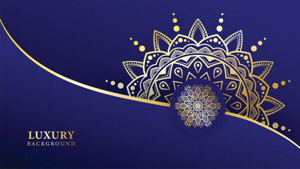 Blue Dark Luxury mandala background golden arabesque pattern Arabic Islamic east style. Ramadan Background