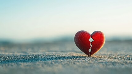 Fototapeta premium heart divided into two halves, floating apart in the distance, symbolizing the separation of love, minimalist line art, soft-focus background on blurred background