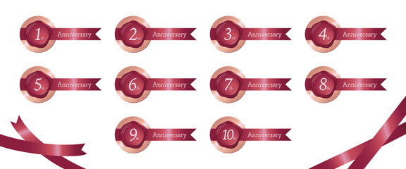 周年記念ロゴセット（シーリングスタンプとサテンリボンのデザイン、ピンクゴールド色）