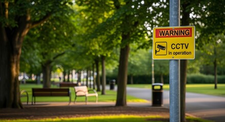 CCTV Surveillance Sign in a Park Public Safety and Privacy