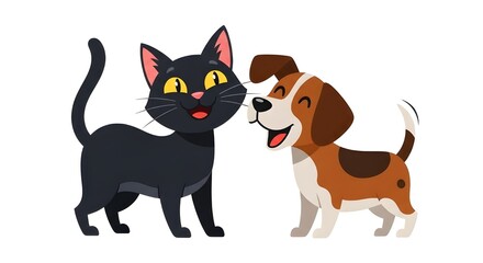 black and white cat,
Friendly Cat and Dog Cartoon Illustration – Flat Minimal Vector,
Adorable Domestic Pets Standing Side by Side,
Perfect for Pet Care, Animal Adoption and Cute