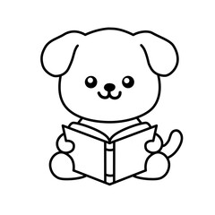 Sketch illustration of a dog reading a book, use this design for icons, stickers or for editing purposes and for coloring books. 