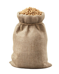 Burlap Sack Full of Soybeans with Open Top Isolated on Transparent Background