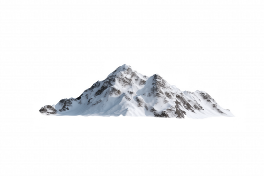 Snow-covered mountain range with jagged peaks and clear sky, isolated on transparent background