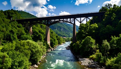 Steel bridge spanning a rushing river