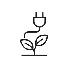 Vector Eco Energy Icon with Plug and Green Plant