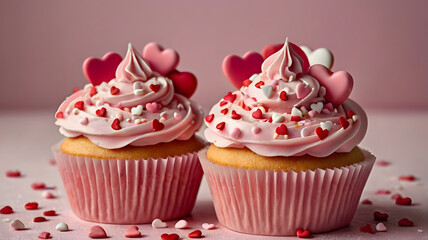 Beautiful Pink Cupcakes with Hearts for Romantic Dessert Concept