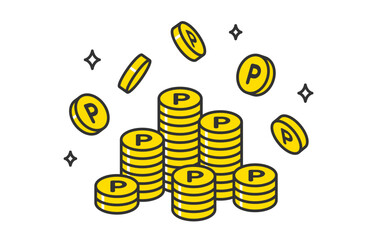 ポイントが貯まるイメージの山積み･降り注ぐコイン【ベクターイラスト素材】