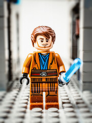 Fototapeta premium LEGO Star Wars Jedi Character Collectable Mini Figure, Jedi Knight Minifigure With Lightsaber, London, UK