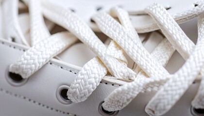 Close-up of white ice skates laces