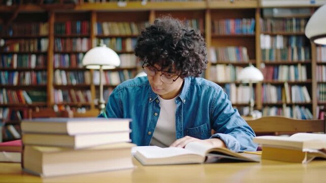 Student studying in library
