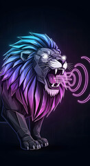 Lion Roaring with Futuristic Neon Echo Effect Illustration