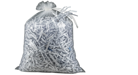 Shredded Paper in Clear Plastic Bag Studio Shot