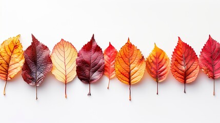Decorative Border of Colorful Autumn Leaves on White Background Template
