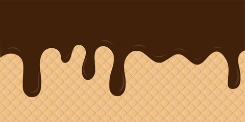 Ice cream chocolate waffle vector illustration. Sweet dessert background design with tasty and delicious style