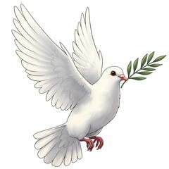 Obraz premium A serene white dove gracefully ascends, holding an olive branch conveying peace and hopefulness.