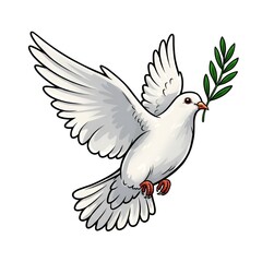 Fototapeta premium A white dove soars upward carrying an olive branch, symbolizing peace, freedom, and new beginnings