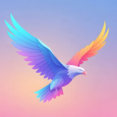 Obraz premium Eagle Flying with Colorful Wings on Soft Gradient Background