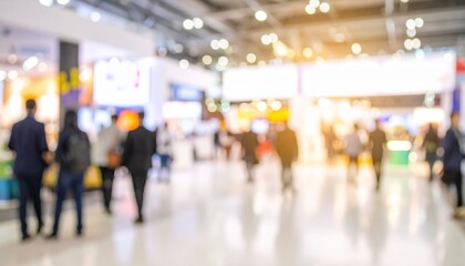 Blur, defocused background of public exhibition hall. Business tradeshow, job fair, or stock market. Organization or company event, commercial trading, or shopping mall marketing advertisement concept