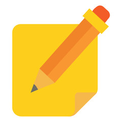 Orange pencil writing on yellow sticky note paper vector on white background.