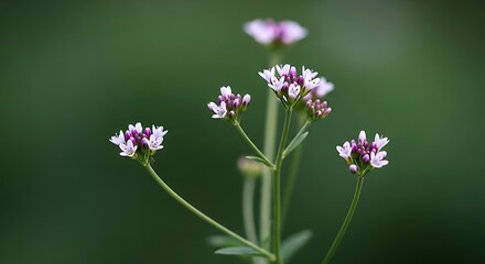Fototapeta premium Close Up Of Delicate White And Purple Wildflowers Blooming In A Natural Green Environment.