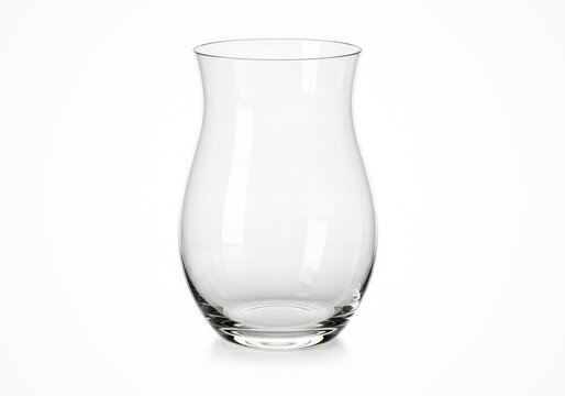 Glass flower vase isolated on white background, clean commercial stock photo.
