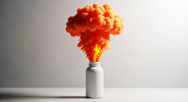 Orange Cloud Bursting Forth Imagination Unleashed from a White Container Creativity Abstract Concept Bold Color Visual