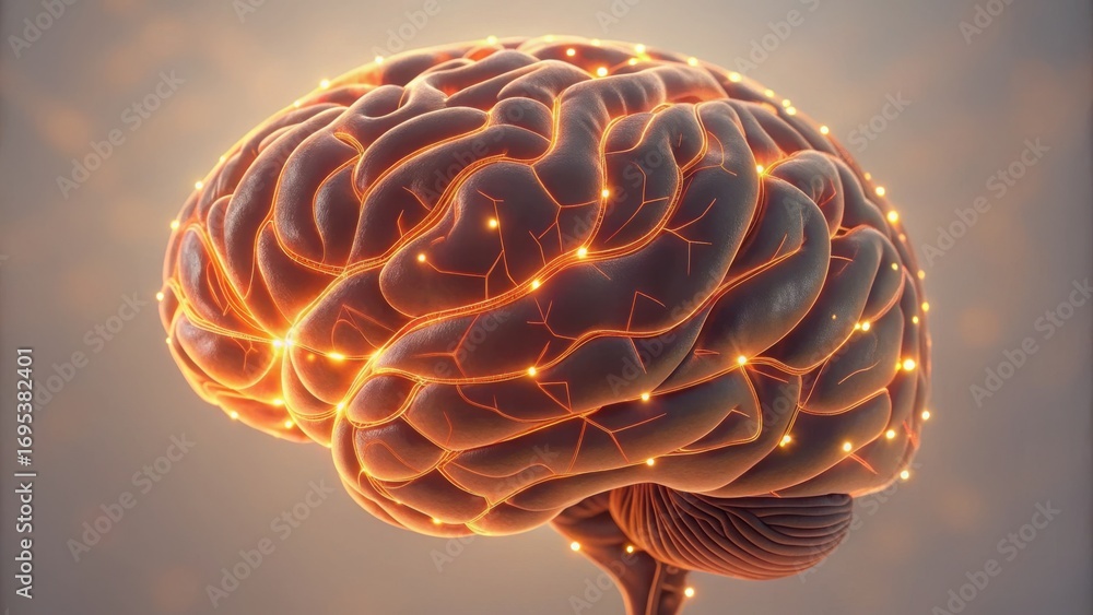 Poster digital brain concept with circuits and light effect, version 2.0
