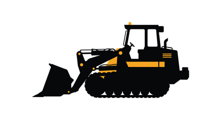a bulldozer silhouette with yellow accents on white background