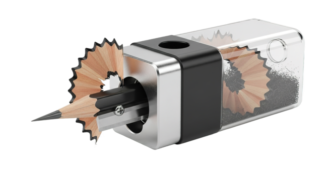 Modern Pencil Sharpener with Sharpened Pencil and Shavings