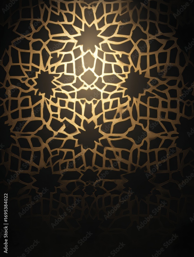 Aufkleber intricate geometric patterns illuminate a dark backdrop in a stunning display of light and design
