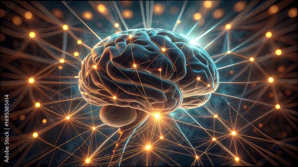 Aufkleber abstract brain concept with cognitive network and light connections