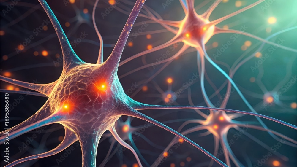 Poster conceptual close-up of synaptic structures in neural networks