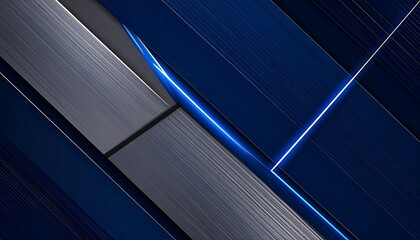 Obraz premium Abstract geometric background of dark blue and gray, with diagonal lines and accents of glowing blue