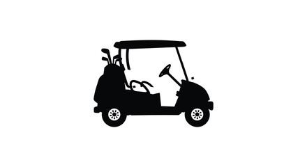 a simple silhouette of a golf cart with clubs inside